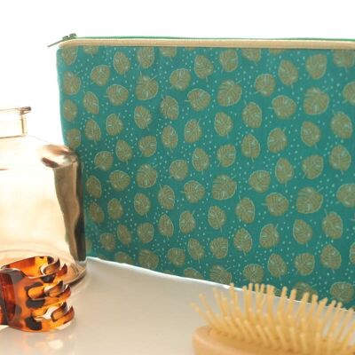 Pochette zippée Alna monstera verte