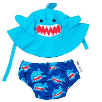 Pañal de baño y sombrero para el sol Zoocchini Shark talla S 3-6 meses