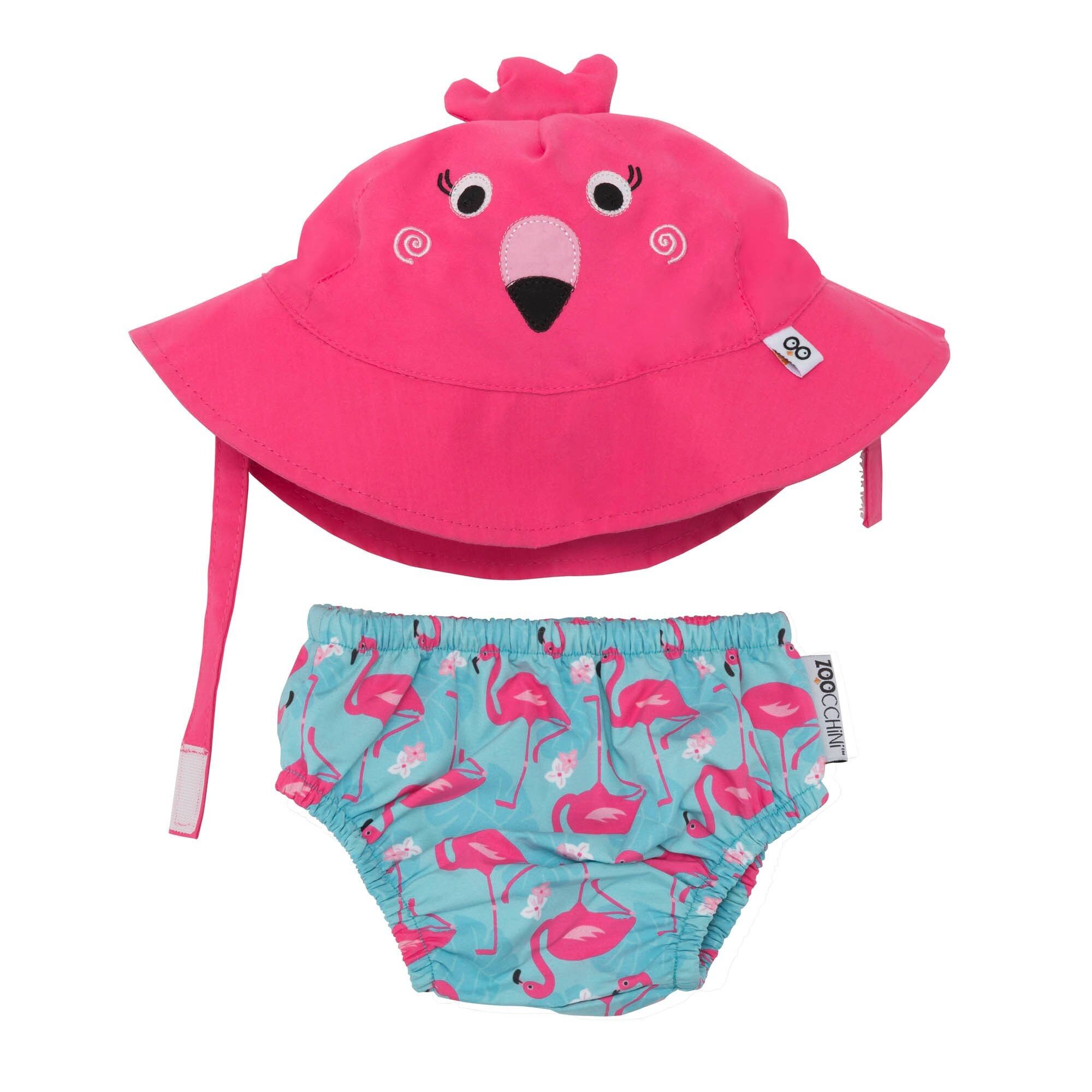 Pannolino da bagno e cappello da sole Zoocchini Flamingo - Taglia grande 12-24 mesi