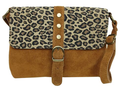 Sac bandoulière rabat léopard en cuir - Lola 81004