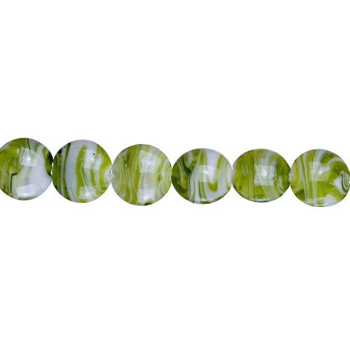 Strand Glass Beads Cara, Coin 20x10mm, 47cm, Green