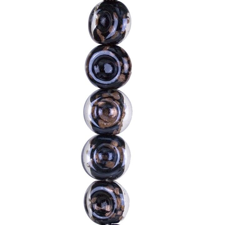Rang de perles de verre, 24x24x12mm, 32cm, noir-marron