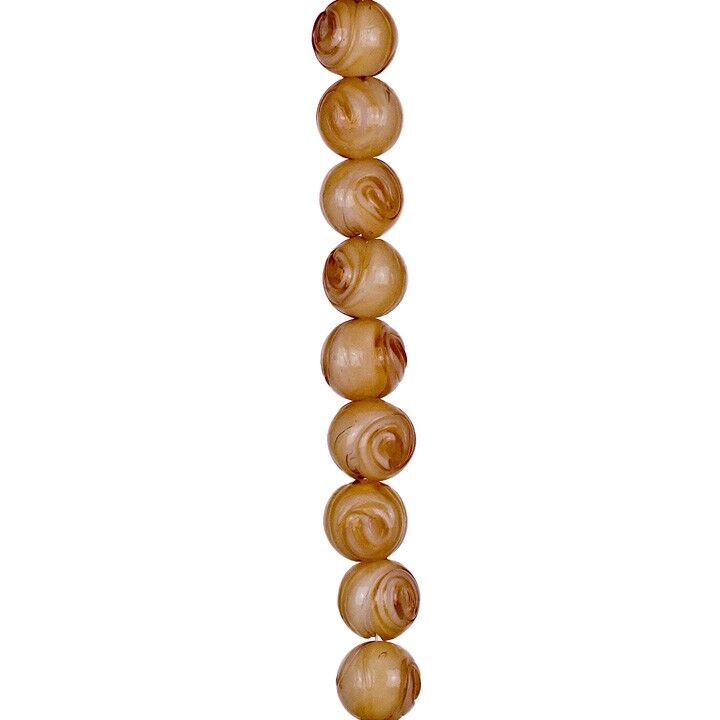 Filo di perle di vetro, pallina 14mm, 33cm, crema-marrone