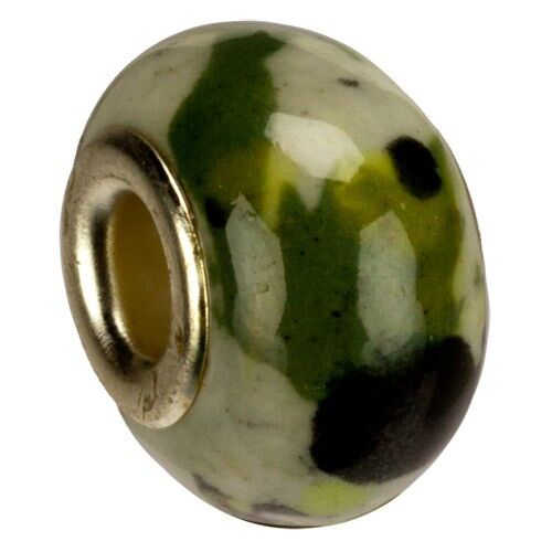 Perle modulari in porcellana, 16x11mm, verde/bianco/nero