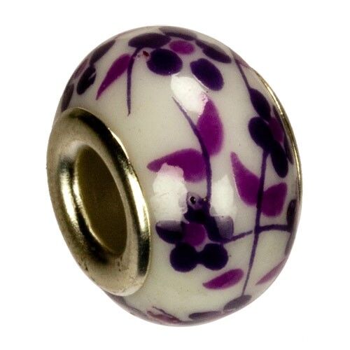 Perle di porcellana modulo, 16x11mm, bianco/viola