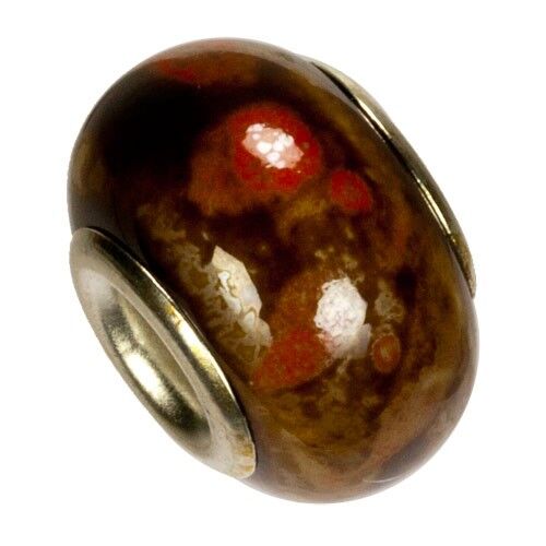 Perle di porcellana modulo, 16x11mm, marrone/rosso