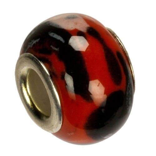 Perle modulari in porcellana, 16x11mm, rosso/nero