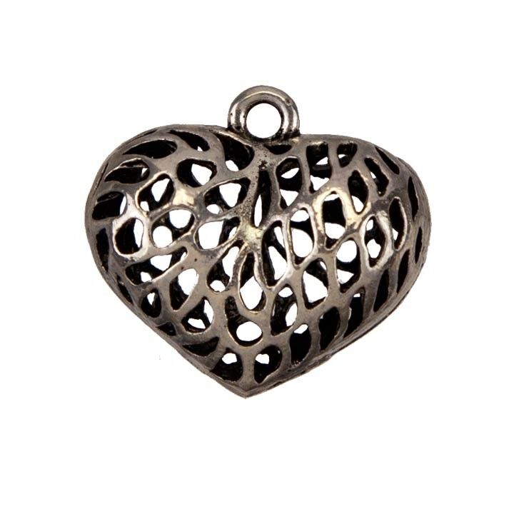 Heart Pendant, 22x21x12mm, Silver