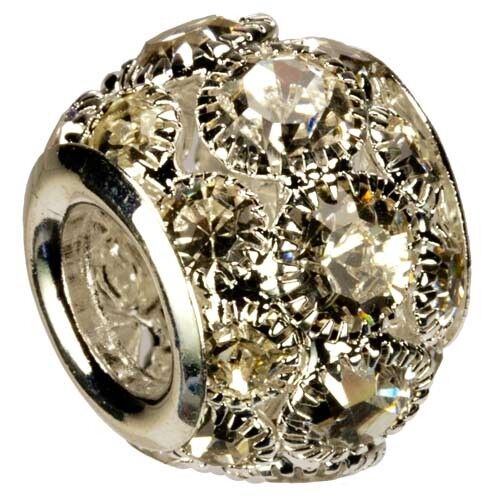 Pallina con pietre, 20x15mm, argento-trasparente