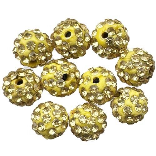 100 palline con pietre, 10mm, giallo