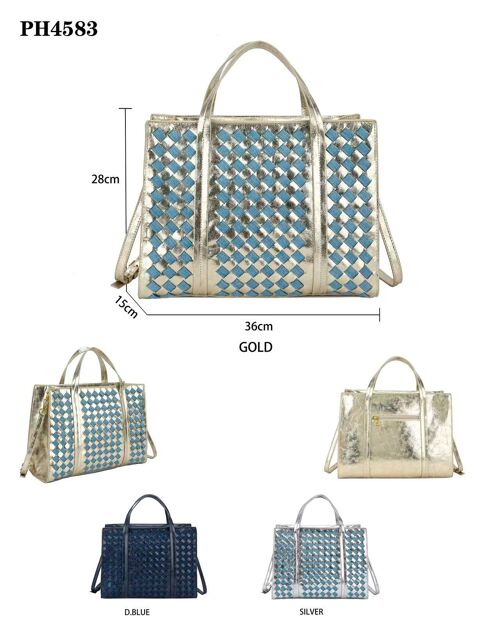 Amplio Bolso de Algodón para Mujer con Bolsillo Trasero, Asas Cortas y Tira Bandolera