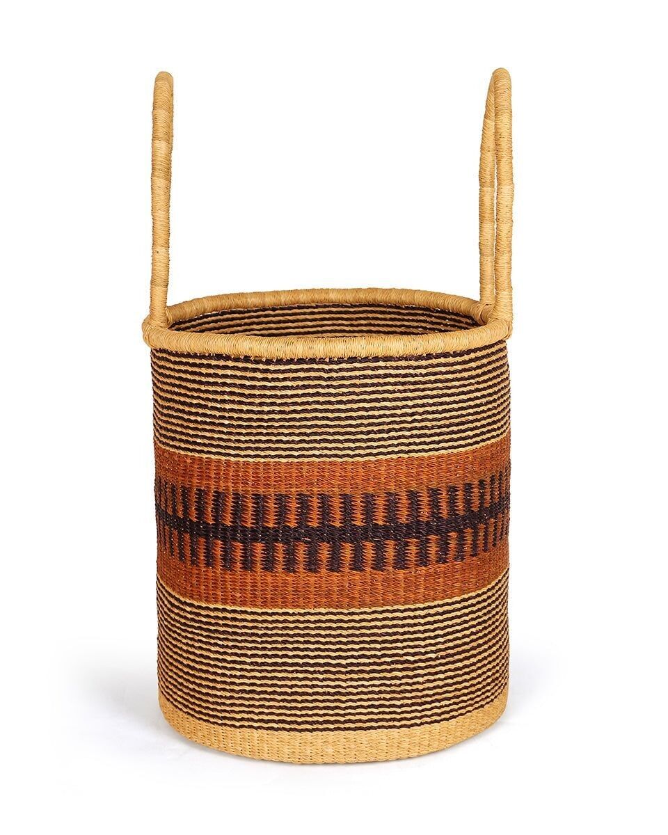 ABAM: Grande cesto portabiancheria o portatronchi blu navy, marrone e naturale