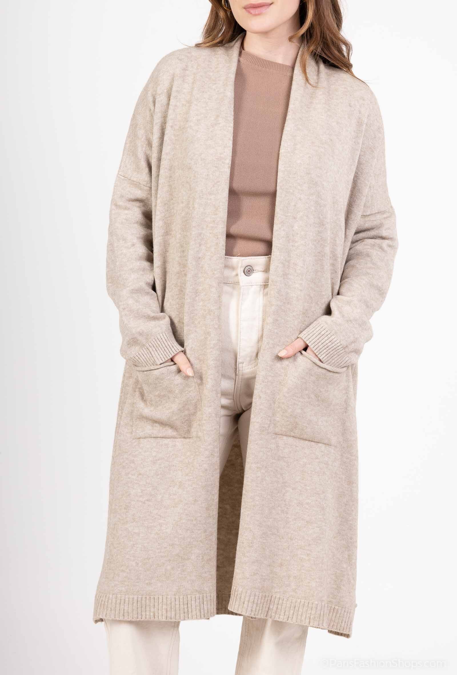 LANGER OFFENER CARDIGAN MIT STRICKTASCHE