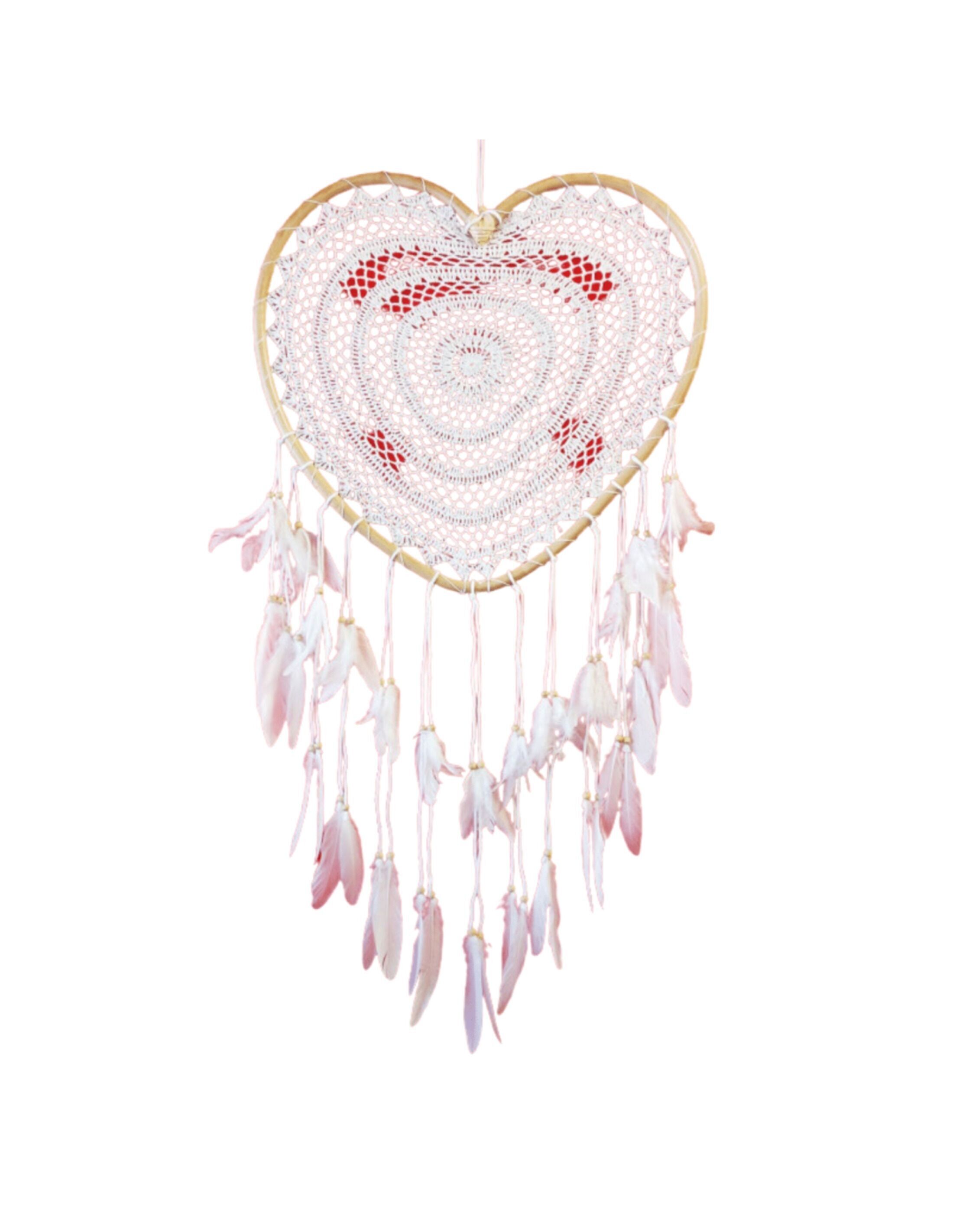 Acchiappasogni Cuore all'uncinetto - Rattan - 50 cm - XL