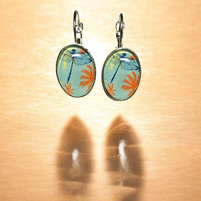 Pendientes ovalados "libélula" color plata