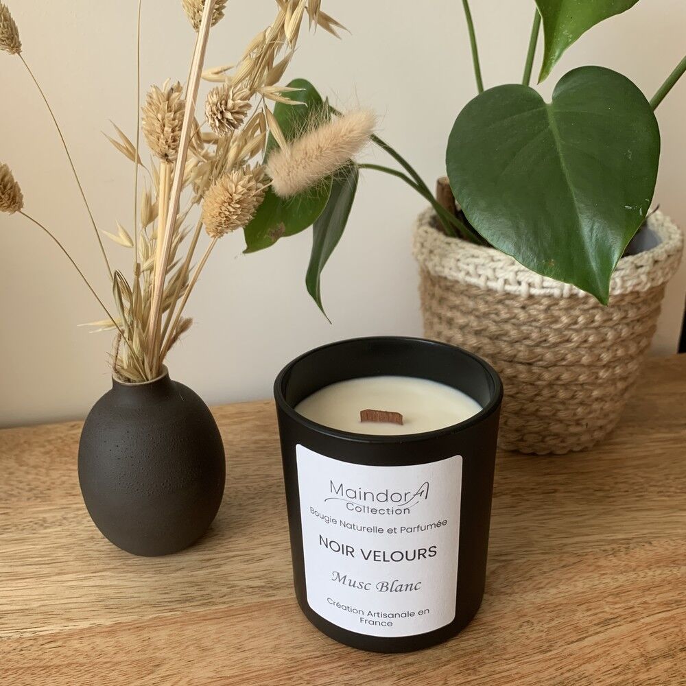 Handmade Scented Candle - WHITE MUSK - BLACK VELVET | Vegetable Wax & Exceptional Fragrance | 65h burning time