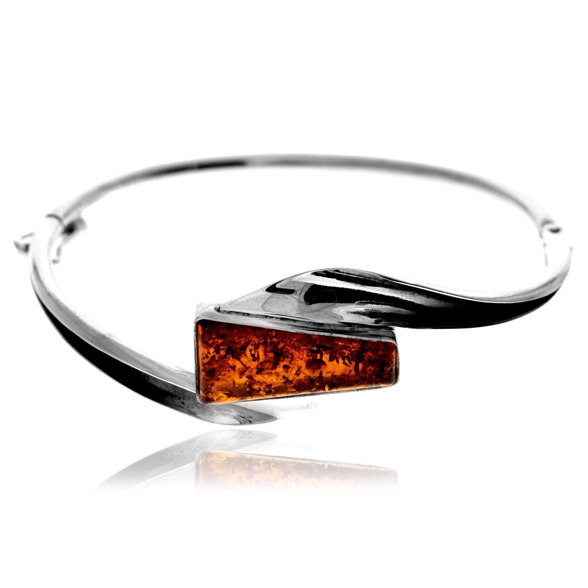 Exklusives Armreif aus 925er Sterlingsilber und echtem baltischen Bernstein in Cognac - BL0192