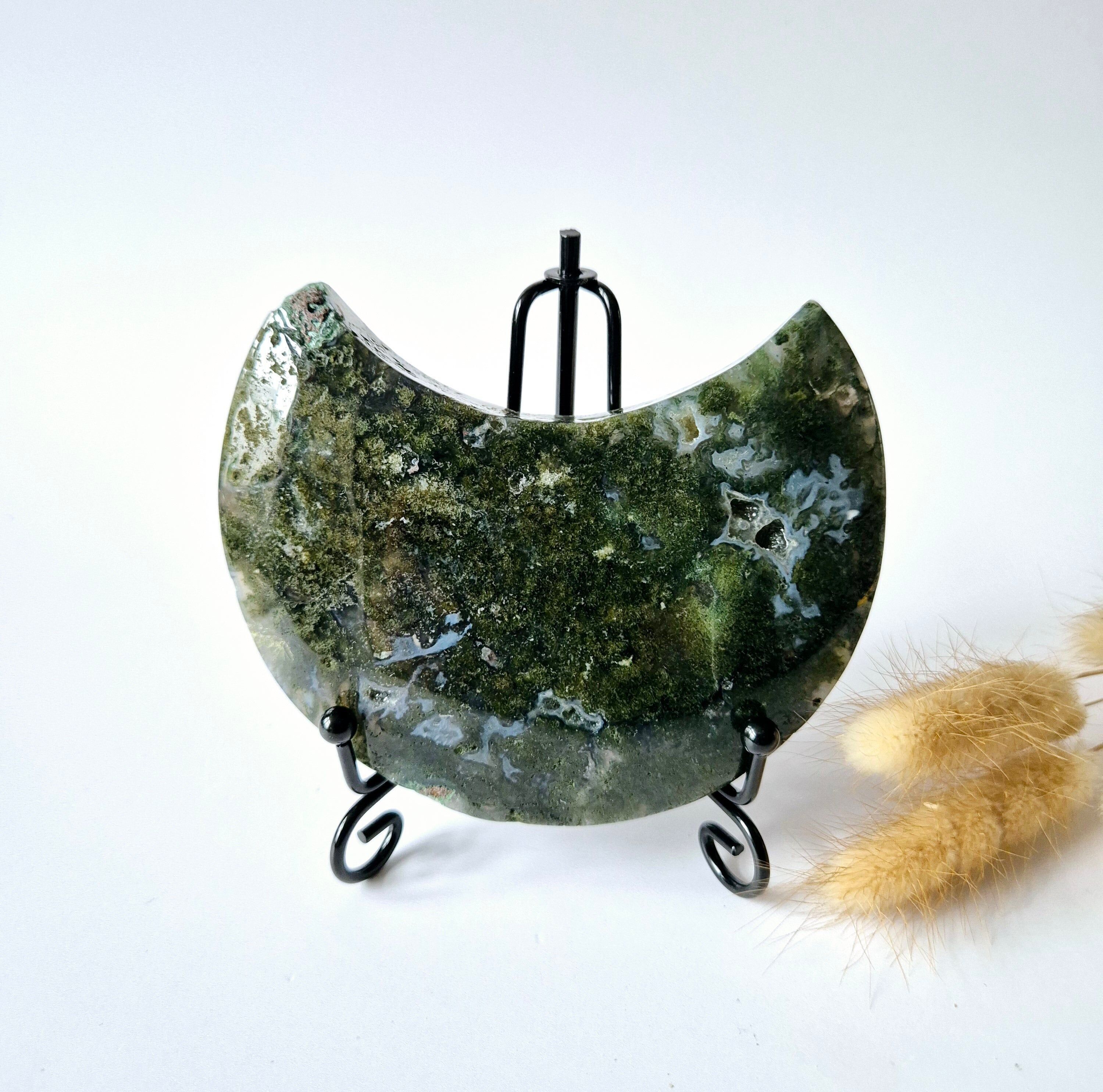 Edelstein Moosachat Mond auf Ständer (Druzy & Muster) Nr. 118 280 Gramm