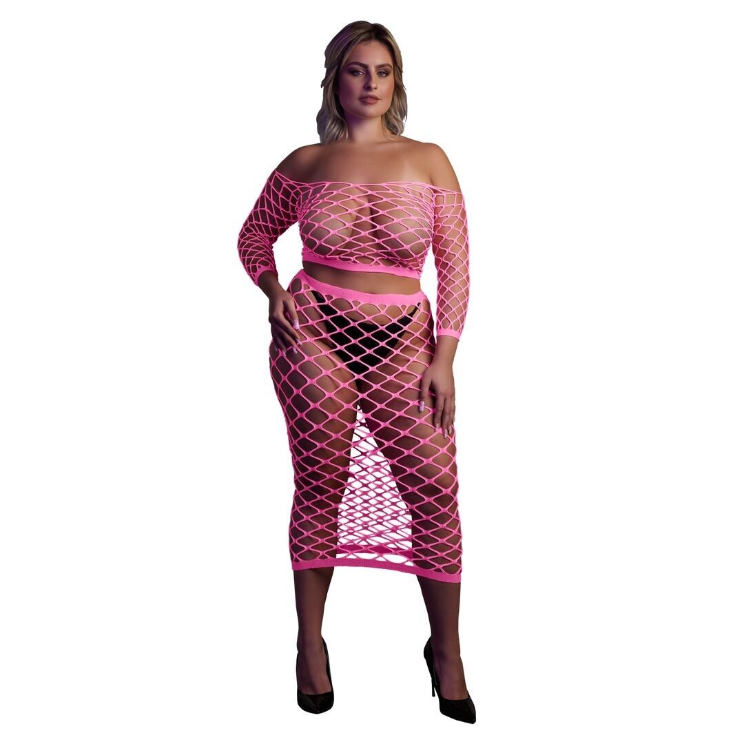 Ouch! by Shots - Long-sleeved crop top and maxi skirt - Plus size - Pink...