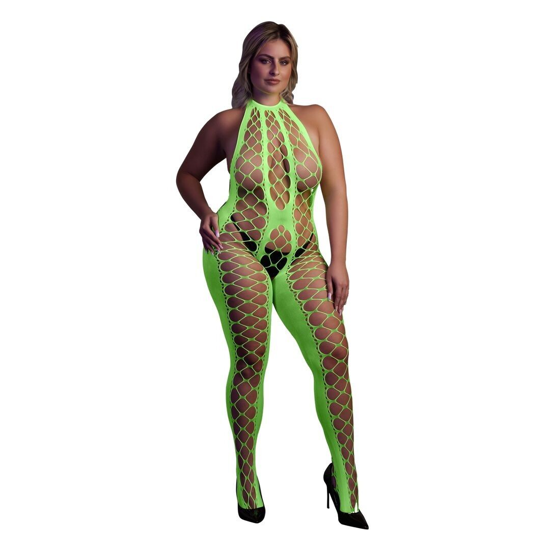 Autsch! von Shots – Neckholder-Bodystocking – Übergröße – Neongrün – Ne…