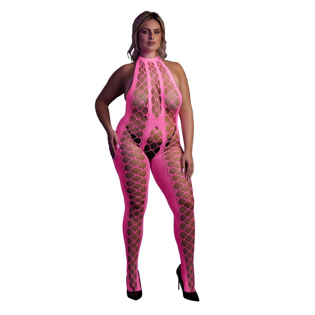 Autsch! von Shots – Neckholder-Bodystocking – Übergröße – Neonpink – Pink …