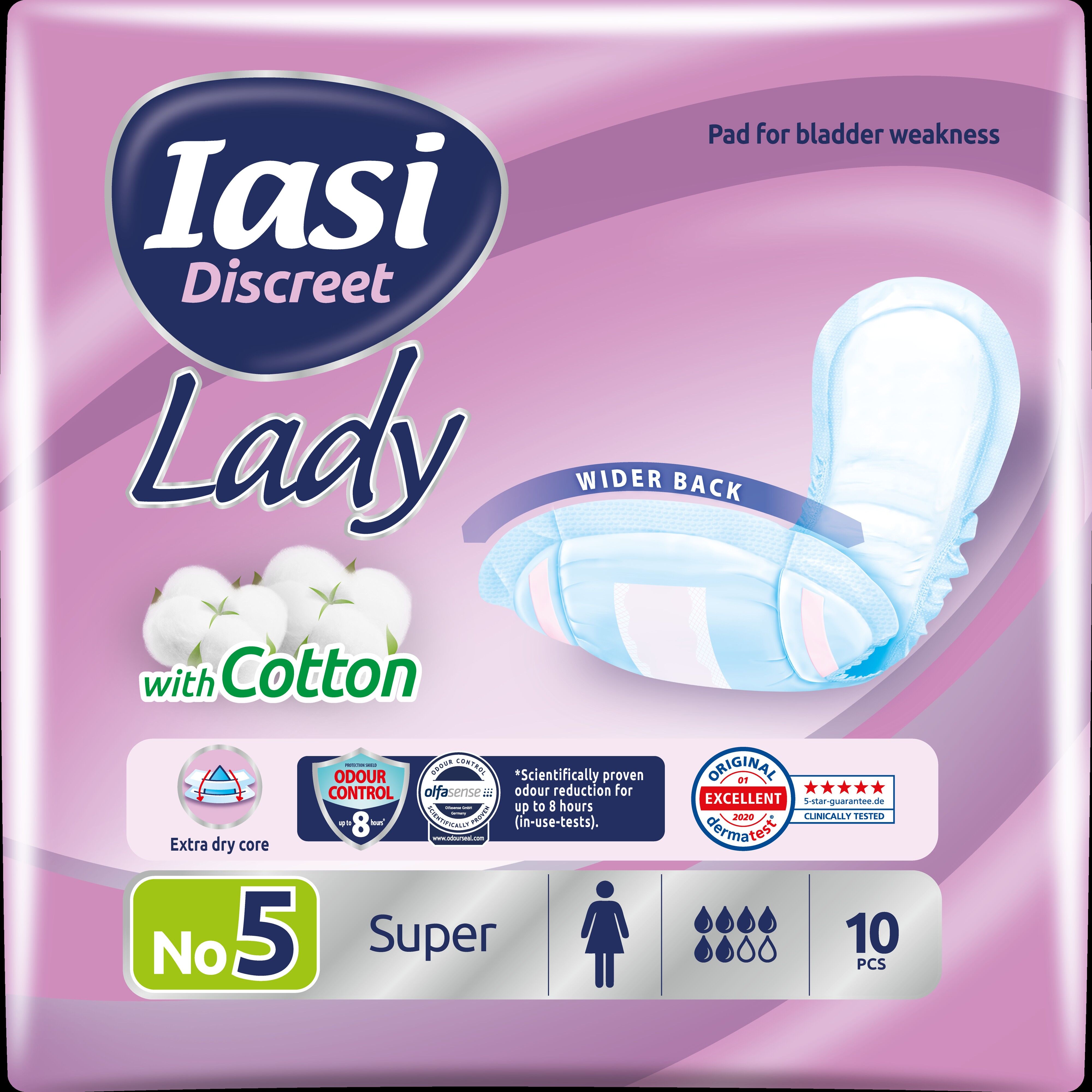 IASI Discreet LADY, Assorbenti per incontinenza urinaria Femminile Leggera e Moderata, Taglia Super, 10 Unità