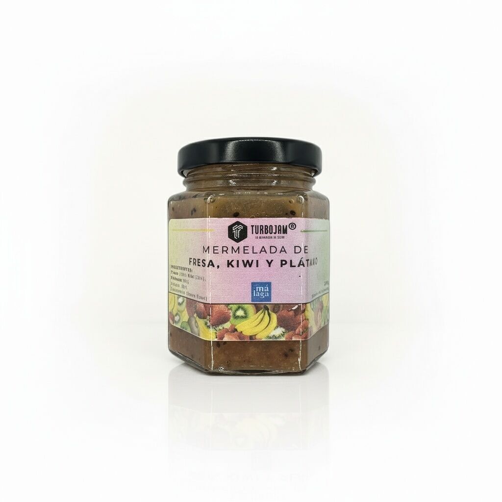 Confettura naturale di fragole, kiwi e banane 90% frutta. Contenuto di zucchero ridotto (solo l'8%)