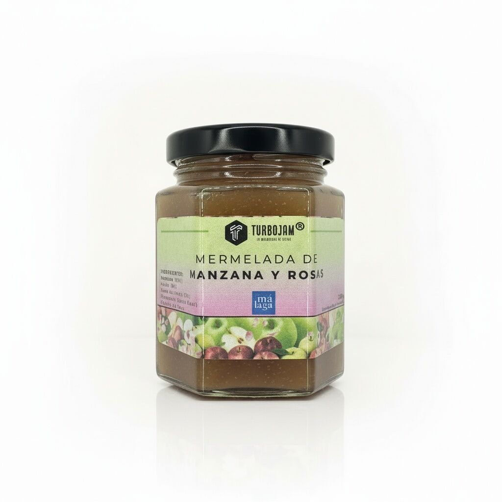 Natürliche Apfelmarmelade mit Rosen, 90 % Frucht. Reduzierter Zuckergehalt (nur 8%)