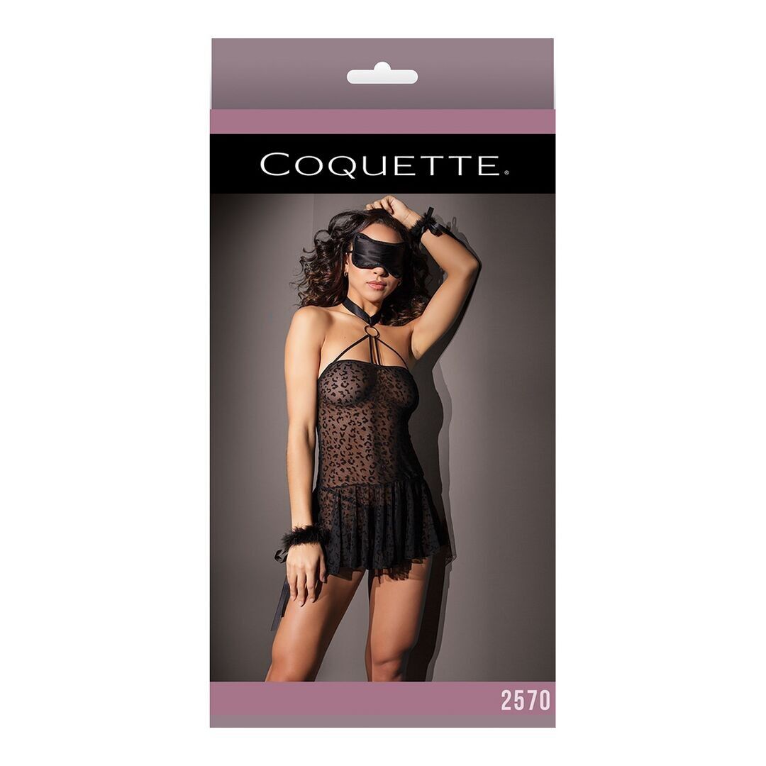 Babydoll leopardato con manette e maschera per gli occhi - Taglia unica