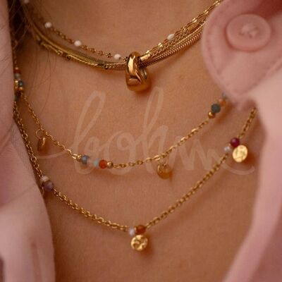 Collana Eurydia - maglia fine con nappe rotonde e piccole pietre naturali