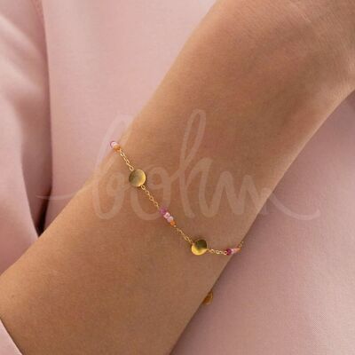 Pulsera - borlas redondas, cuentas de semillas y piedras naturales