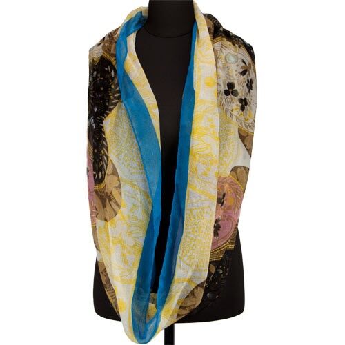 Sciarpa rotonda / Loop, Nero-Giallo-Blu, 180x95cm