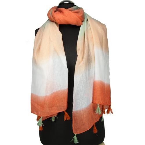 Sciarpa alla moda, 180x90cm, arancione, bianco, verde
