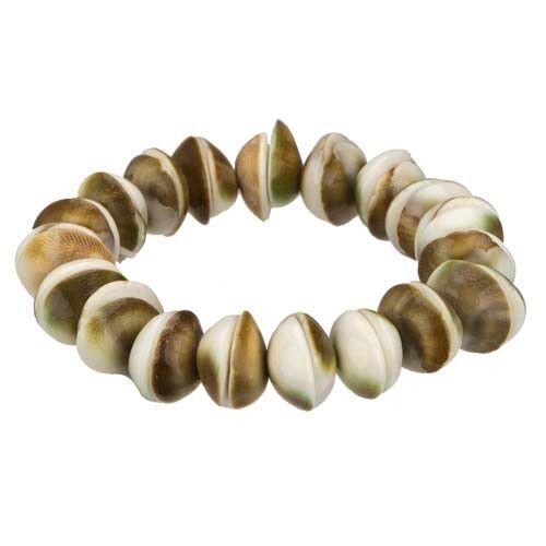 bracciale conchiglia, bianco-marrone-verde