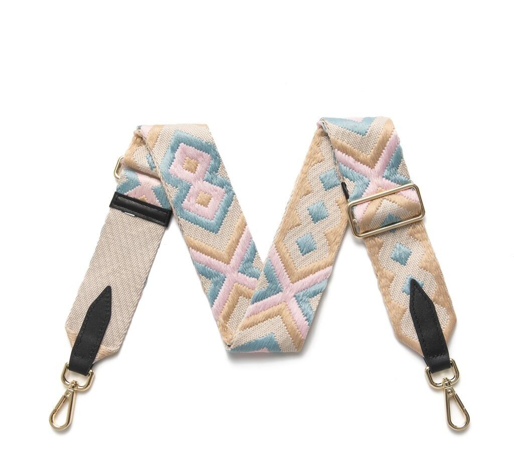 Tracolla per borsa con trama in tela e estremità in pelle - Bohemien