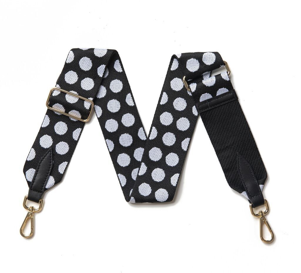 Tracolla per borsa con trama in tela e estremità in pelle - Pois