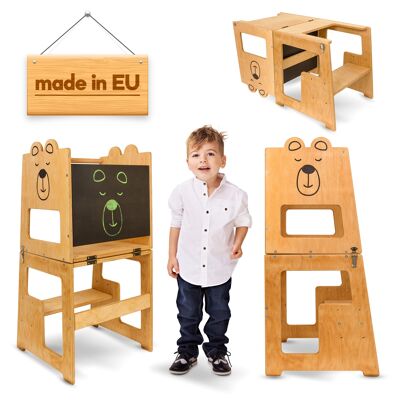Montessori Transformable Tower Helper with Step Stool and Table
