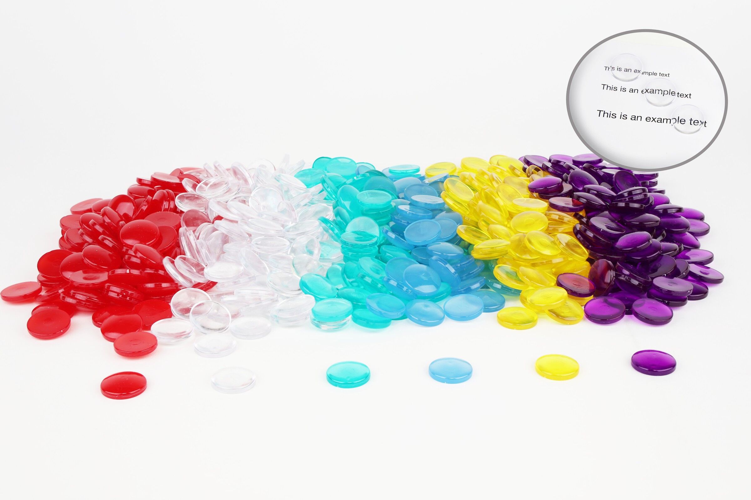 WISSNER® 100 Muggelsteine ø 20 mm in 6 diversi colori, pepite in RE-Plastic, infrangibili e robuste, per bricolage, apprendimento e decorazione