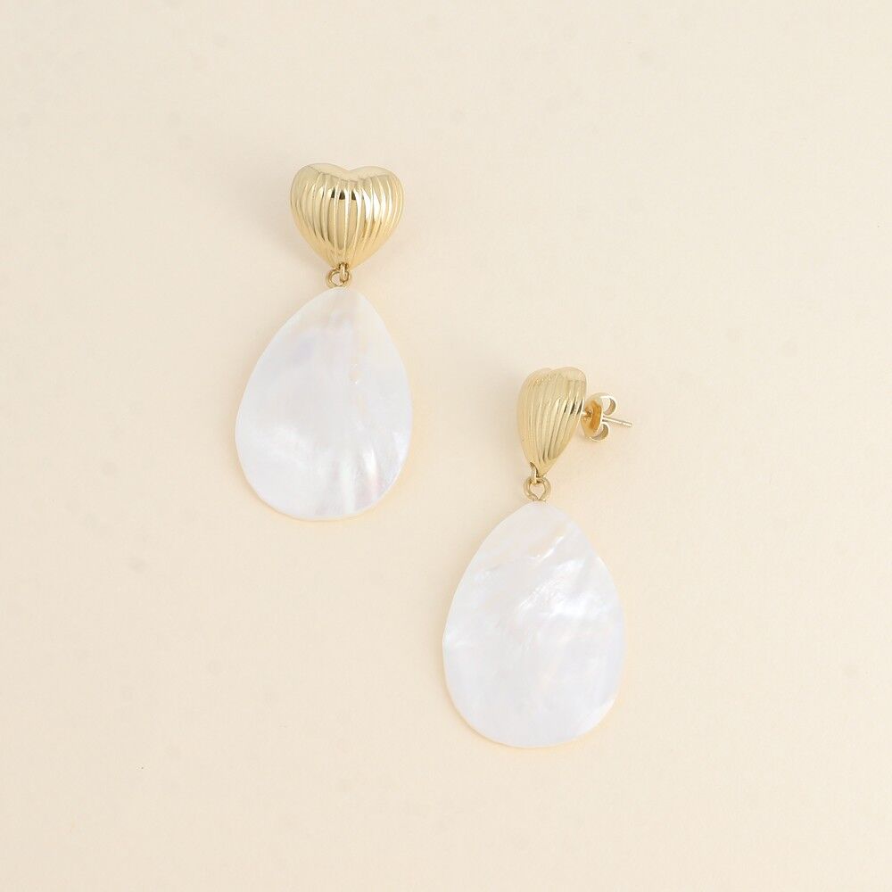 Hängende Ohrringe - gestreiftes Herz und Perlentropfen