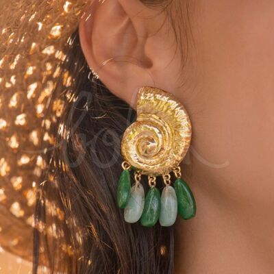 Dangle earrings - snail shell with 5 acetate drop beads