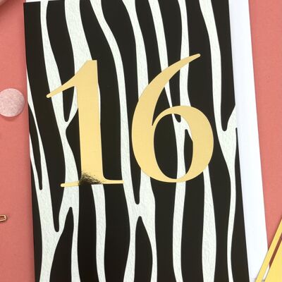 16th Birthday Zebra Print Card - 105x148mm