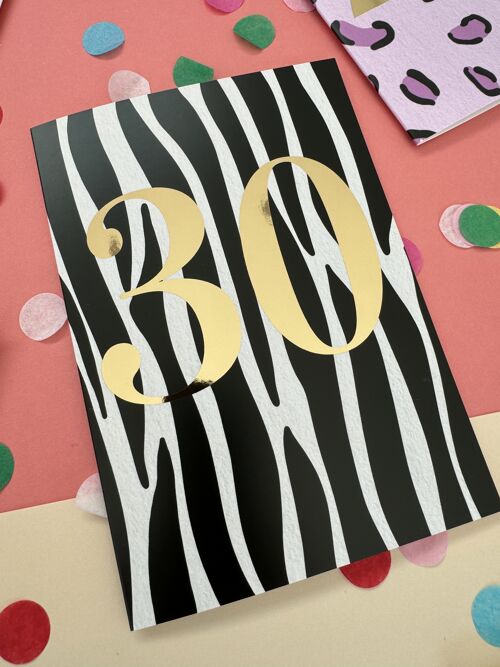 30th Birthday Zebra Print Card - 105x148mm