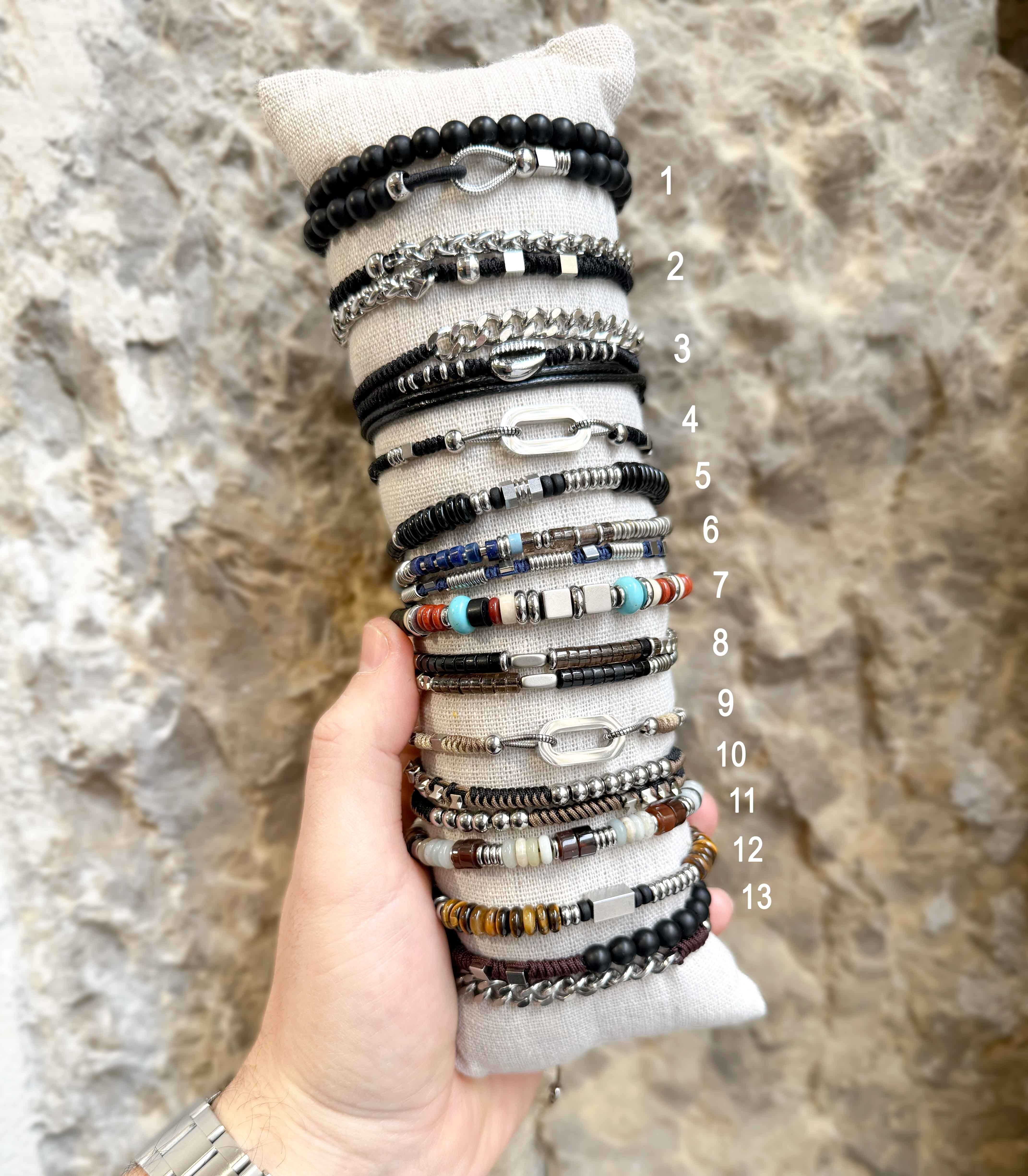 Herrenarmbänder - 316L Stahl und Natursteine