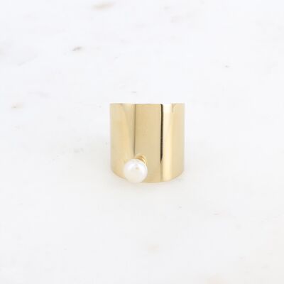 Anello largo - liscio con piccola perla d'acqua dolce