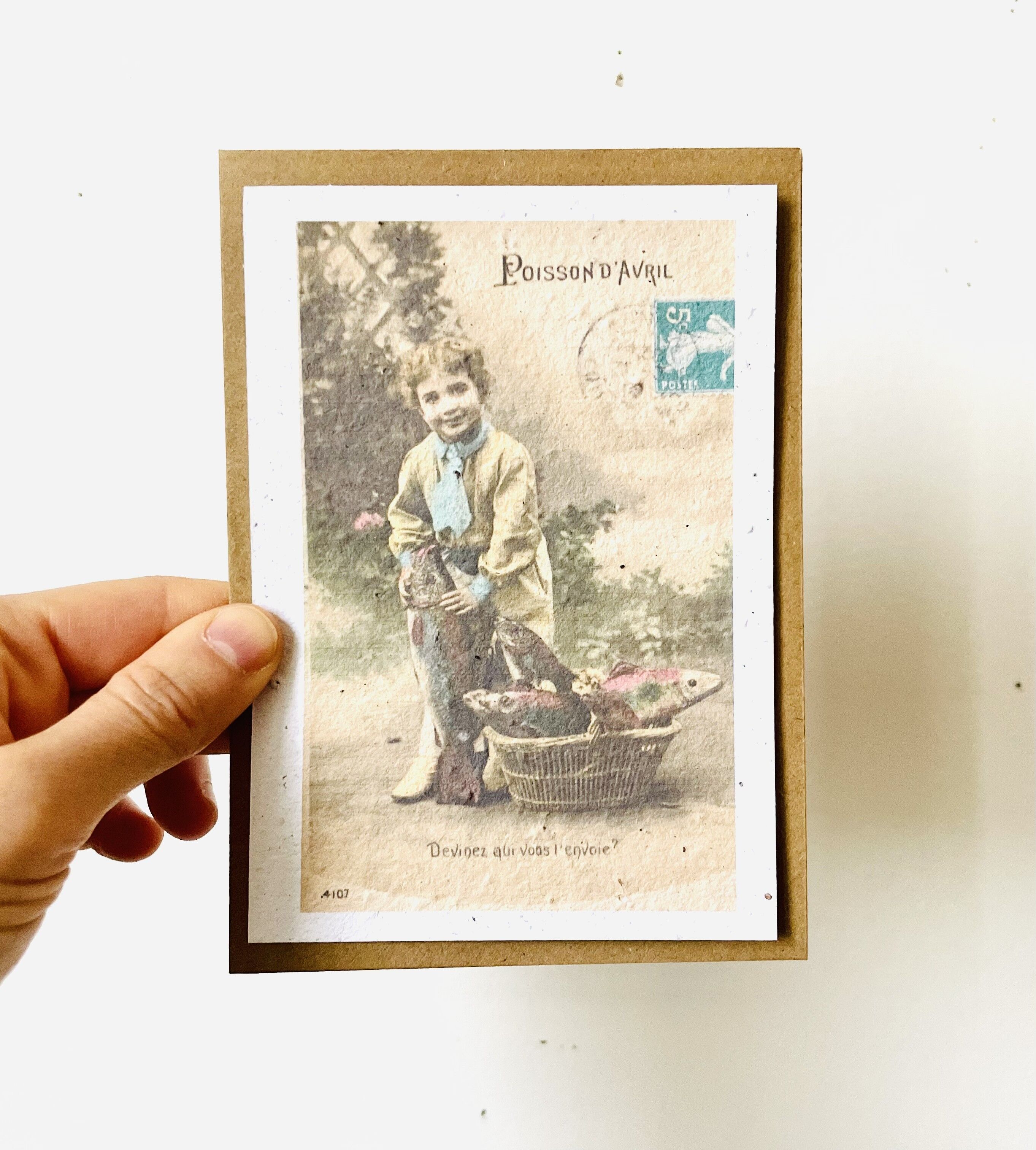 Carte à planter vintage poisson d'avril