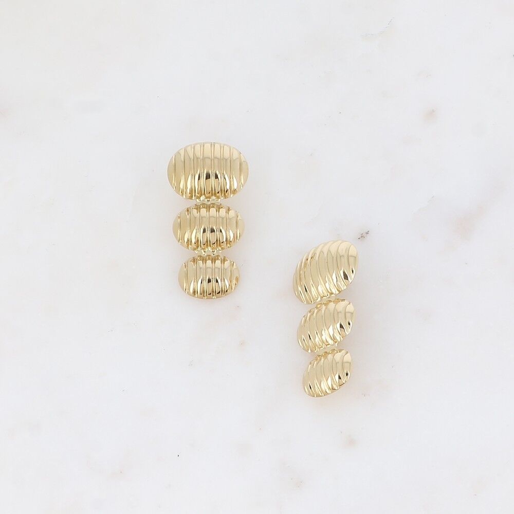 Pendientes tipo botón - 1 pieza de 3 óvalos redondeados y estriados