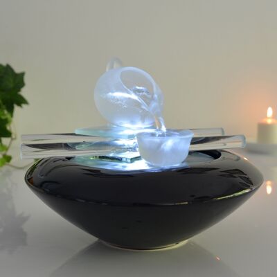 Indoor Fountain - Tea Time - Crystal Line in Glass and Ceramic - Meditation Decoration - White Light - Deco Gift Idea