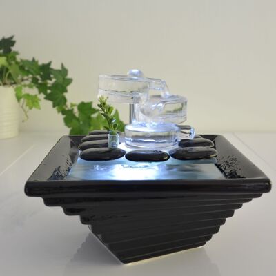 Indoor Fountain - Himalaya - Crystal Line in Glass and Ceramic - Meditation Decoration - White Light - Decorative Gift Idea