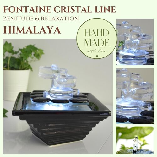 Fontaine d'Intérieur - Himalaya - Cristal Line en Verre et Céramique - Décoration Méditation - Lumière Blanche - Idée Cadeau Déco