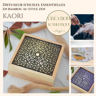 Difusor ultrasónico - Kaori - Aromas y aceites esenciales - Base de madera real - Purifica el aire - Idea de regalo